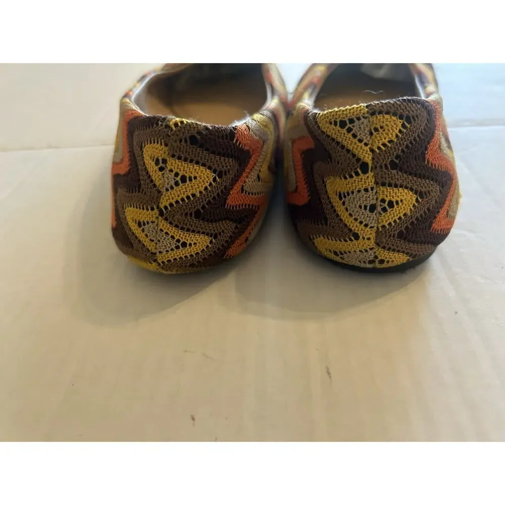 Kalli Women's Crochet Flats Size‎ 10M Brown Zig Zag Textile Shoes 70s Hippie